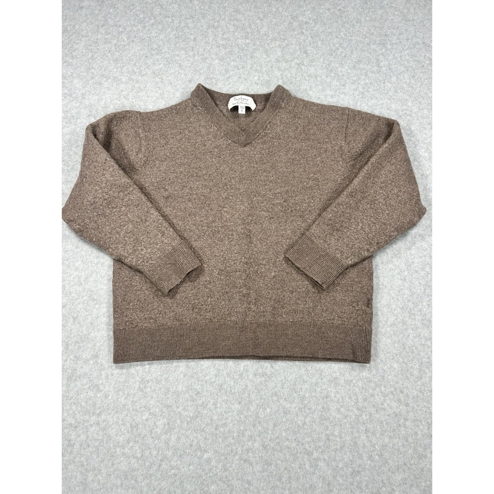 Merino Wool Sweater Brown Turnbury V-Neck Pullover kids  Size L luxury soft  108